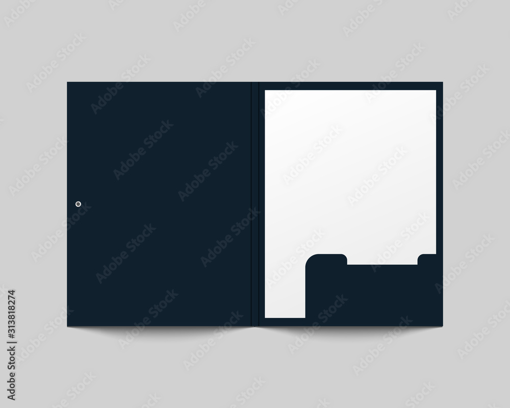 Poster realistic open folder and paper mockup. blank paper folder mockup. corporate identity design. vector