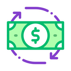 Bank Note Dollar And Around Arrows Vector Icon Thin Line. Dollar Money On Smartphone Display And Magnifier, Web Site Financial Illustration