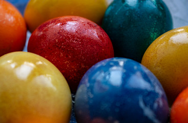Eggs that found a rabbit at Easter of different colors in a vase.