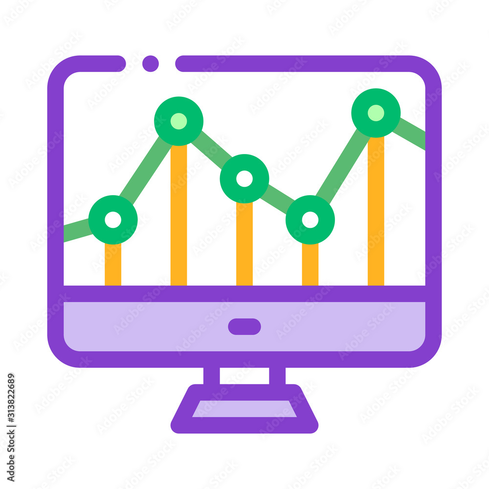 Poster graph on computer monitor financial vector icon thin line. money dollar sign on smartphone display a