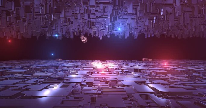Alien Spaceship Fleet Slowly Moving Forward In Infinite Space - Futuristic Abstract Technology Related 4K 3D Animation
