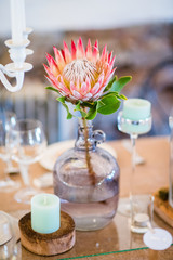 Fototapeta na wymiar Protea table decoration at a wedding