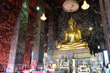 Bangkok Thailand Wat Suthat Thepwararam - Buddhist temple with golden buddha in prayer hall