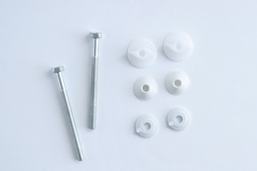 Mount for toilet bowl. Metal screws, plastic bolts and silicone gaskets.