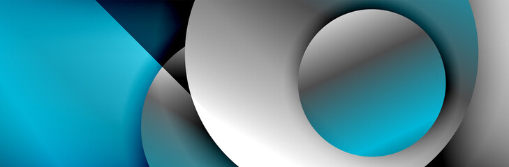 Dynamic trendy geometrical abstract background. Circles, round shapes 3d shadow effects and fluid gradients. Modern overlapping round forms