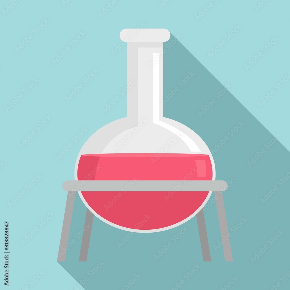 Poster flask on metal stand icon. flat illustration of flask on metal stand vector icon for web design