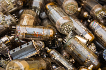vintage vacuum lamps for utilization. many same diode lamp. texture for background.