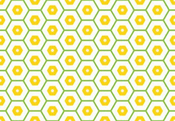 Seamless geometric pattern design illustration. Background texture. In green, yellow colors on white background.