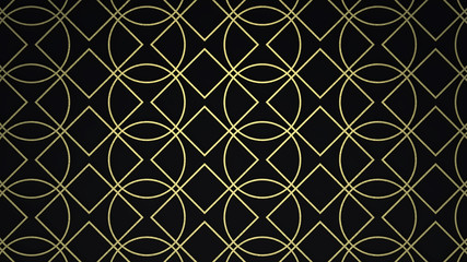 Schwarz Gold - Artdeco Kreise Quadrate Gitternetz - 3D - Illustration Textur Tapete Banner Webseite Hintergrund 4k