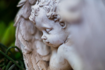 Sleeping angel statue close up
