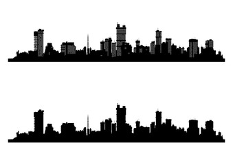 Fototapeta premium Modern cityscape. Black silhouette of the city with and without windows. Flat vector.