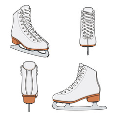 Set of color images with white skates for figure skating. Isolated vector objects on a white background. - 313832243