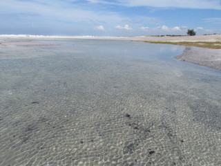 Summer morning at the beach with high tide.