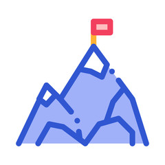 Mountain With Flag On Peak Alpinism Vector Icon Thin Line. Compass, Mountain Direction And Burner Mountaineering Alpinism Equipment Concept Linear Pictogram. Contour Outline Illustration