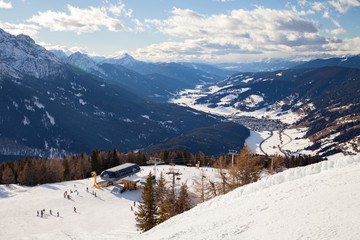Fototapeta na wymiar Monte Elmo, Dolomites, Italy - Mountain skiing and snowboarding. Sexten (Sesto), Trentino-Alto Adige, Puster Valley (Alta Pusteria), South Tyrol.