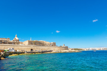 Naklejka premium Aerial skyline view of the sea entrance of Valletta