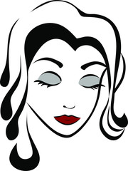 vector illustration of relaxed female face with closed eyes and beautiful hair