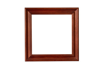 Wooden square  mahogany frame isolated on white background