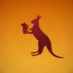Kangaroo hold a baby Koala on the arm during fire in the forest in yellow and red shade background.
