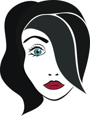 vector illustration of a brunette girl's face with blue eyes and red lips
