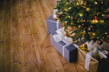 Modern Christmas interior. Decorated festive home.