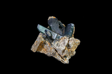 Macro mineral stone Vivianite on a gray background