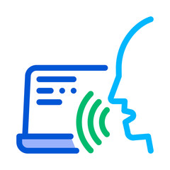 Laptop Human Voice Control Icon Vector Thin Line. Contour Illustration
