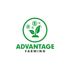 agriculture logo design with leaf and profit icon