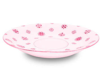 Red plate isolated on white background.