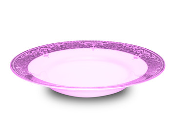 Pink plate isolated on white background.