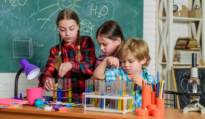 Science and education. chemistry lab. back to school. happy children. Laboratory Research -...