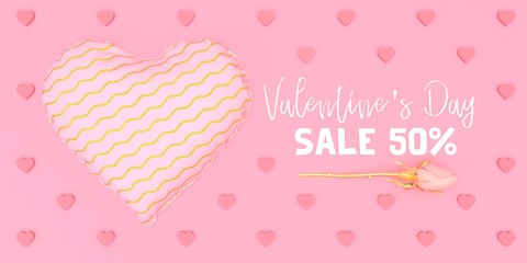 Pink Heart with pattern shopping illustration valentine day on pink background 3d render