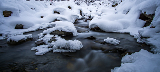 time exposure on a snowy river