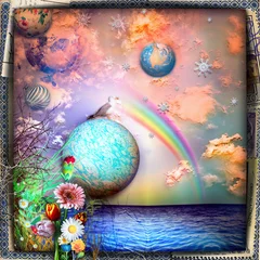 Foto op Plexiglas Fantasie Sprookjes aan zee met regenboog