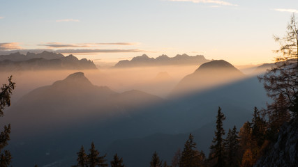 Sunset Moutainvie with Fog