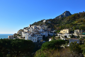Fototapeta na wymiar Raito, Italy, 12/26/2019. Panoramic view of a village on the Amalfi coast