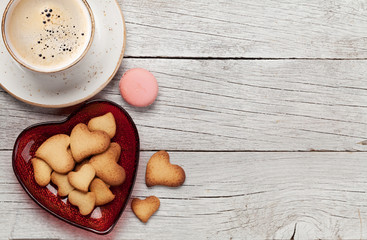 Valentines day card with coffee and cookies