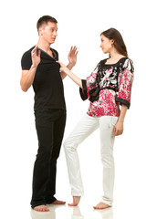 Man and woman posing in funny pose