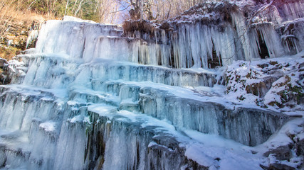 Frozen Waterfalls in the middle of the forest in south of Serbia balkans