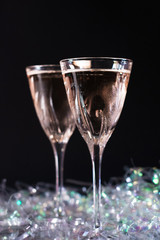 Pink wine with black background