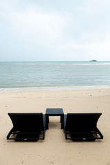 Empty Beach bed in Low season of Thailand beach