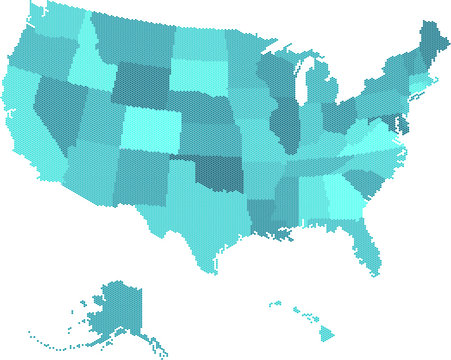 Blue hexagon United States map on white background. Vector illustration.