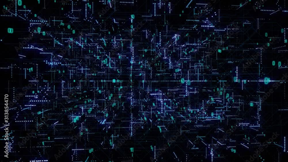 Poster Futuristic Digital Binary Number Hi Technology Structure Big Data Scanning. 4K HUD UI Element Security Code Flying In Cyberspace Background.