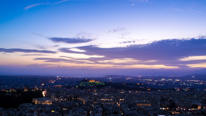 sunset over athens, greece
