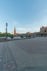 Landscapes in the Plaza de Espana, Beautiful Spain Square in Seville at dusk