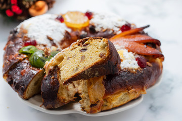 typical portuguese fruit cake Bolo rainha