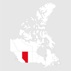Alberta highlighted on canada map. Gray background. Canadian political map.