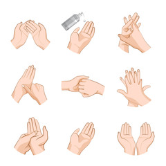 hands. a set of gestures. instructions for hand washing