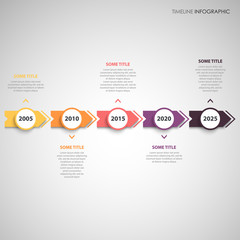 Fototapeta premium Time line info graphic with colorful arrows and round pointers