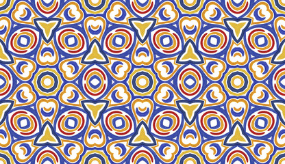 Embroidery in the traditions  of Peru, Aztecs and Maya. Geometric folk ornament fabric.  Colorful seamless pattern in Spanish, Mexican, African,  American Indian rug. Tribal embroidery. Old carpet.